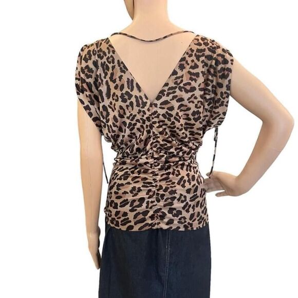 Women's Express Brown Leopard Print V-Neck Blouse Size S - Picture 2 of 5